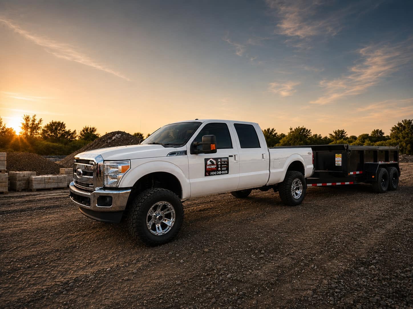 Dump Solutions truck and trailer at a job site